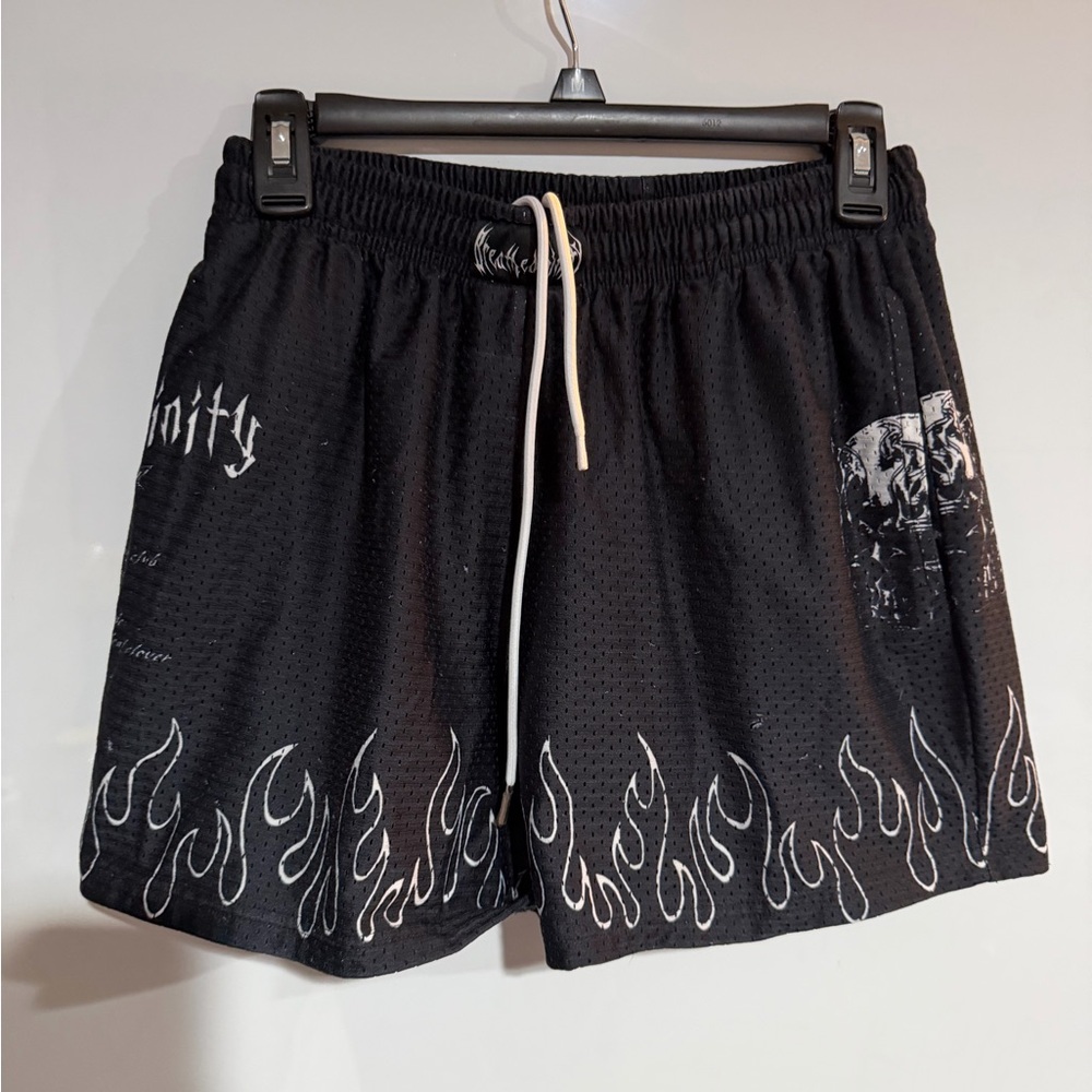 Black Athletic Shorts with Flame Design